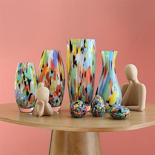 Cá d'Oro Jarrón de cristal de 10.6 pulgadas de alto multicolor confeti soplado a mano estilo Murano vidrio artístico