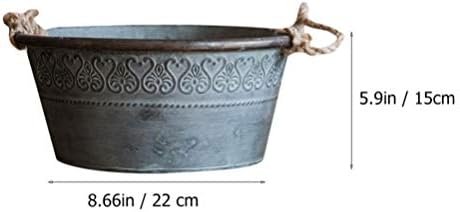 Jarra Francesa Jarrón Oval Hierro Shabby Chic Jarra Jarrón Metal Florero Vintage Galvanizado Leche Lata Jarra Rústica Flor Cubo Contenedor Granja Francesa Cubo Olla