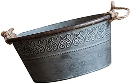 Jarra Francesa Jarrón Oval Hierro Shabby Chic Jarra Jarrón Metal Florero Vintage Galvanizado Leche Lata Jarra Rústica Flor Cubo Contenedor Granja Francesa Cubo Olla