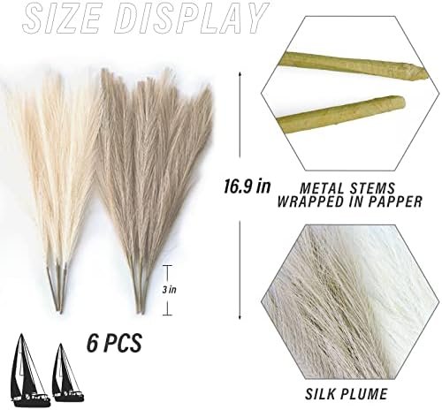 FuninCrea 6 Piezas de Hierba Artificial de Pampas de 17 Pulgadas, Relleno de Jarrones de Caña Sintética, Hierba de Pampas Artificial de Moda para Decoración Boho Decoración del Hogar y para Bodas (6)