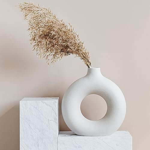 TAVADA Juego de 2 Jarrón De Cerámica, jarrones Redondos para Hierba de Pampas para decoración Moderna del hogar,Jarrones de cerámica neutros Bohemios nórdicos Estilo minimalismo
