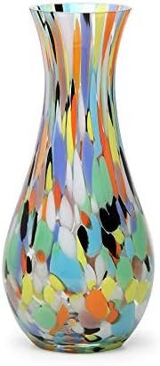 Cá d'Oro Jarrón de cristal de 10.6 pulgadas de alto multicolor confeti soplado a mano estilo Murano vidrio artístico