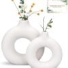 TAVADA Juego de 2 Jarrón De Cerámica, jarrones Redondos para Hierba de Pampas para decoración Moderna del hogar,Jarrones de cerámica neutros Bohemios nórdicos Estilo minimalismo