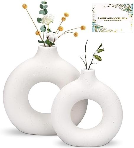 TAVADA Juego de 2 Jarrón De Cerámica, jarrones Redondos para Hierba de Pampas para decoración Moderna del hogar,Jarrones de cerámica neutros Bohemios nórdicos Estilo minimalismo