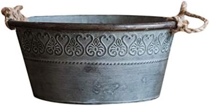 Jarra Francesa Jarrón Oval Hierro Shabby Chic Jarra Jarrón Metal Florero Vintage Galvanizado Leche Lata Jarra Rústica Flor Cubo Contenedor Granja Francesa Cubo Olla