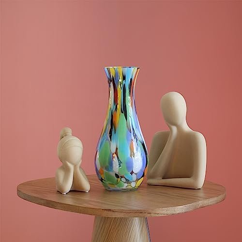 Cá d'Oro Jarrón de cristal de 10.6 pulgadas de alto multicolor confeti soplado a mano estilo Murano vidrio artístico