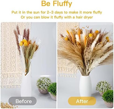 Sosayet Pampas Secas Decoracion, 100 Piezas Flores Secas Naturales 40-44 cm, Ramos de Flores Secas Naturales Decoración para el Hogar, Hierba de Pampa Esponjosas para Decoracion Boho Fiestas Bodas