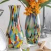 Cá d'Oro Jarrón de cristal de 10.6 pulgadas de alto multicolor confeti soplado a mano estilo Murano vidrio artístico