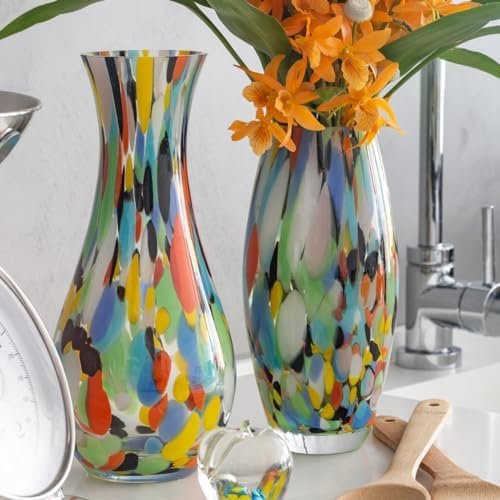 Cá d'Oro Jarrón de cristal de 10.6 pulgadas de alto multicolor confeti soplado a mano estilo Murano vidrio artístico
