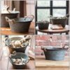 Jarra Francesa Jarrón Oval Hierro Shabby Chic Jarra Jarrón Metal Florero Vintage Galvanizado Leche Lata Jarra Rústica Flor Cubo Contenedor Granja Francesa Cubo Olla