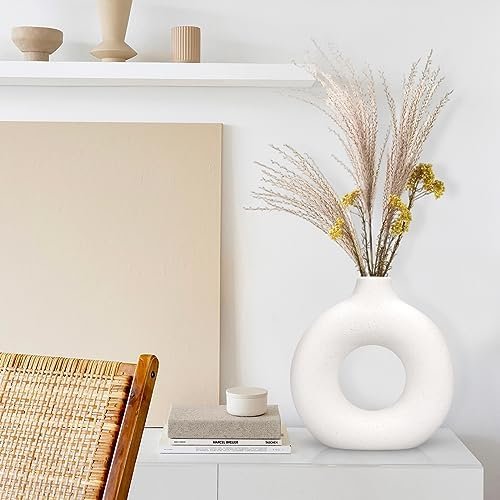 TAVADA Juego de 2 Jarrón De Cerámica, jarrones Redondos para Hierba de Pampas para decoración Moderna del hogar,Jarrones de cerámica neutros Bohemios nórdicos Estilo minimalismo