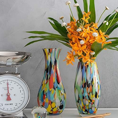 Cá d'Oro Jarrón de cristal de 10.6 pulgadas de alto multicolor confeti soplado a mano estilo Murano vidrio artístico