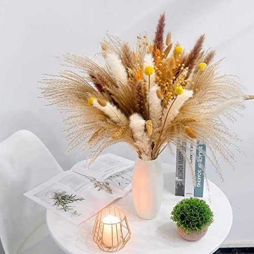 Sosayet Pampas Secas Decoracion, 100 Piezas Flores Secas Naturales 40-44 cm, Ramos de Flores Secas Naturales Decoración para el Hogar, Hierba de Pampa Esponjosas para Decoracion Boho Fiestas Bodas