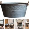 Jarra Francesa Jarrón Oval Hierro Shabby Chic Jarra Jarrón Metal Florero Vintage Galvanizado Leche Lata Jarra Rústica Flor Cubo Contenedor Granja Francesa Cubo Olla