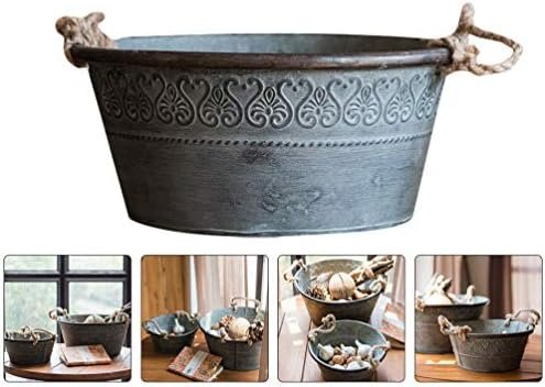 Jarra Francesa Jarrón Oval Hierro Shabby Chic Jarra Jarrón Metal Florero Vintage Galvanizado Leche Lata Jarra Rústica Flor Cubo Contenedor Granja Francesa Cubo Olla