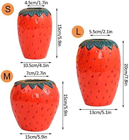 ZHDOKA Jarrón creativo de cerámica de fresa, jarrón en forma de fruta, estatua de fresa, adorno de mesa, jarrón de fresa de inspiración vintage para chimenea, boda, decoración de dormitorio (planta