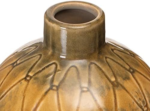 LOLAhome Jarrón Rombos de cerámica Mostaza de Ø 17x18 cm