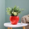 ZHDOKA Jarrón creativo de cerámica de fresa, jarrón en forma de fruta, estatua de fresa, adorno de mesa, jarrón de fresa de inspiración vintage para chimenea, boda, decoración de dormitorio (planta