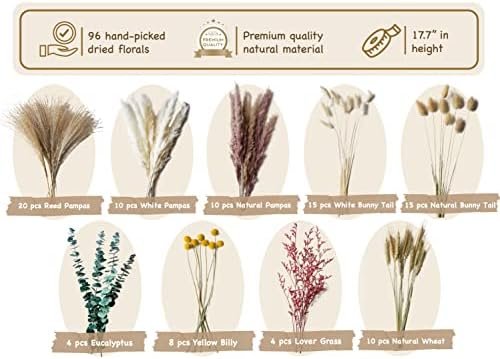 96 piezas de hierba de pampa, flores secas de 17.7 pulgadas, flores secas para jarrón con 9 estilos, decoración de hierba de pampa alta, hierba pomposa, hierba de pampa seca, ramo de flores secas,