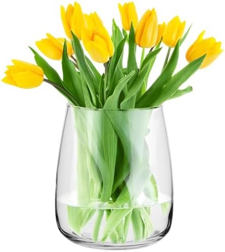 TREND FOR HOME Jarrón Decorativo A: 22.7 cm Vidrio Transparente Florero Redondo Jarrones para Rosas Pampa Tulipanes Flores Secas Centro de Mesa Decorativo Salon | Ø 19 cm | 5090 ml | Zinnia