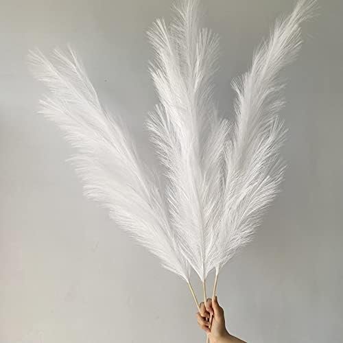 Susire Decoracion Hogar Flores Secas Artificial: Pampas Secas Decoracion Grande Alta Plumas Resistente Boho con 3 Ramos y Altura de 1.2m Color Blanco