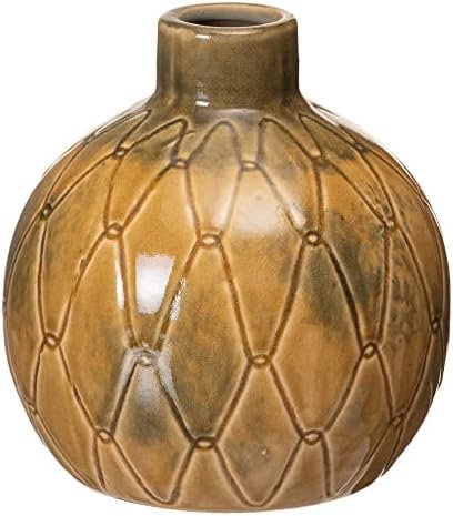 LOLAhome Jarrón Rombos de cerámica Mostaza de Ø 17x18 cm