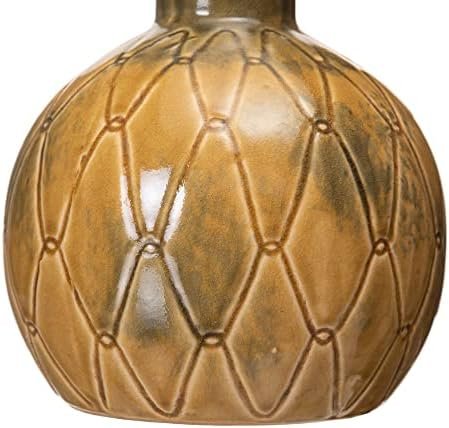 LOLAhome Jarrón Rombos de cerámica Mostaza de Ø 17x18 cm