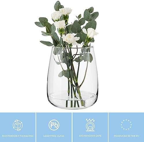 TREND FOR HOME Jarrón Decorativo A: 22.7 cm Vidrio Transparente Florero Redondo Jarrones para Rosas Pampa Tulipanes Flores Secas Centro de Mesa Decorativo Salon | Ø 19 cm | 5090 ml | Zinnia