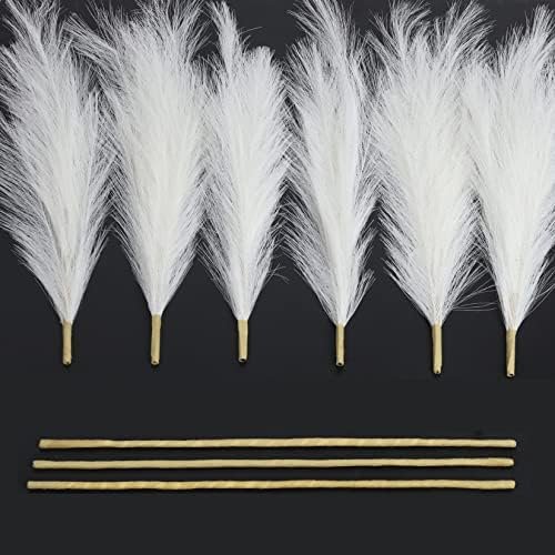Susire Decoracion Hogar Flores Secas Artificial: Pampas Secas Decoracion Grande Alta Plumas Resistente Boho con 3 Ramos y Altura de 1.2m Color Blanco