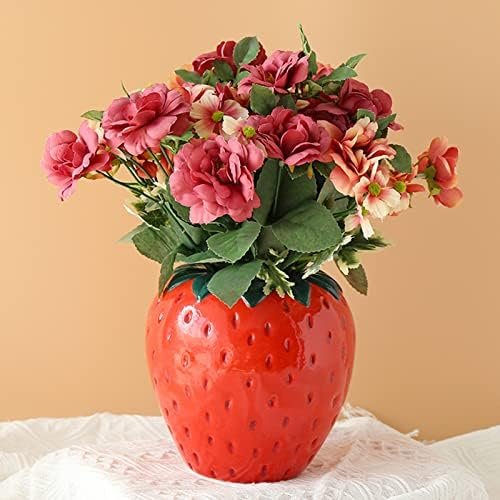 ZHDOKA Jarrón creativo de cerámica de fresa, jarrón en forma de fruta, estatua de fresa, adorno de mesa, jarrón de fresa de inspiración vintage para chimenea, boda, decoración de dormitorio (planta