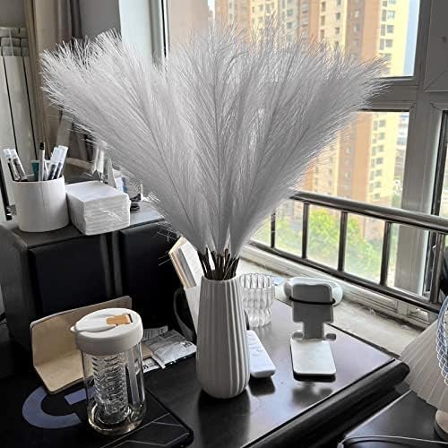Susire Decoracion Hogar Flores Secas Artificial: Pampas Secas Decoracion Grande Alta Plumas Resistente Boho con 3 Ramos y Altura de 1.2m Color Blanco