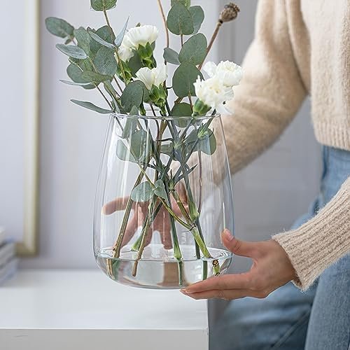 TREND FOR HOME Jarrón Decorativo A: 22.7 cm Vidrio Transparente Florero Redondo Jarrones para Rosas Pampa Tulipanes Flores Secas Centro de Mesa Decorativo Salon | Ø 19 cm | 5090 ml | Zinnia