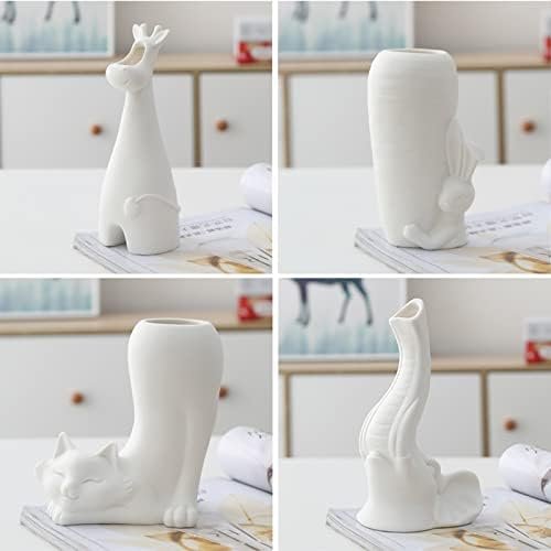 Mokylor Florero De Cerámica con Forma De Animal, Jarrón De Animales Divertidos, Jarrón De Flores De Cerámica Blanca, Jarrón Pequeño Y Lindo, Jarrón De Arte Creativo, Jarrones Decorativos(Gato)