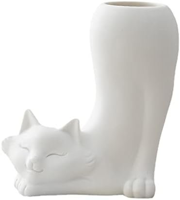 Mokylor Florero De Cerámica con Forma De Animal, Jarrón De Animales Divertidos, Jarrón De Flores De Cerámica Blanca, Jarrón Pequeño Y Lindo, Jarrón De Arte Creativo, Jarrones Decorativos(Gato)
