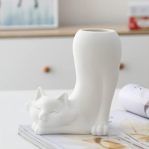 Mokylor Florero De Cerámica con Forma De Animal, Jarrón De Animales Divertidos, Jarrón De Flores De Cerámica Blanca, Jarrón Pequeño Y Lindo, Jarrón De Arte Creativo, Jarrones Decorativos(Gato)