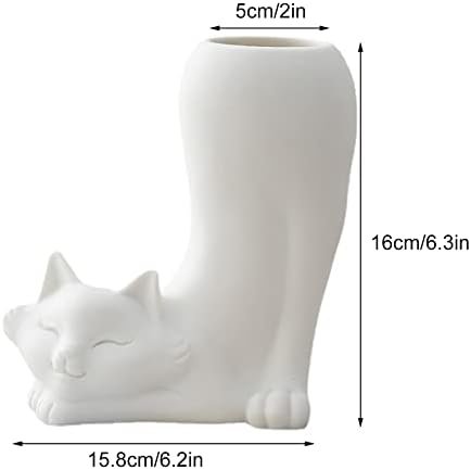 Mokylor Florero De Cerámica con Forma De Animal, Jarrón De Animales Divertidos, Jarrón De Flores De Cerámica Blanca, Jarrón Pequeño Y Lindo, Jarrón De Arte Creativo, Jarrones Decorativos(Gato)