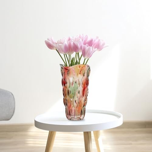 Ulable Jarrón de cristal para flores – 24 cm de alto, floreros grandes de cristal de colores para decoración de regalo