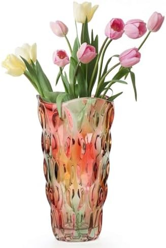 Ulable Jarrón de cristal para flores – 24 cm de alto, floreros grandes de cristal de colores para decoración de regalo