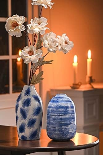 TERESA'S COLLECTIONS Florero de Cerámica Jarrón, Floreros Decorativos Modernos Hechos a Mano Azul y Blanco para Sala de Estar, Cocina, Mesa, hogar, Oficina, Boda, Regalo