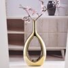 Moderno juego de jarrones de cerámica dorada brillante – 2 jarrones pequeños, lujosa decoración del hogar, ideal para centros de mesa dorados; decoración ideal para estantes, decoración de mesa,