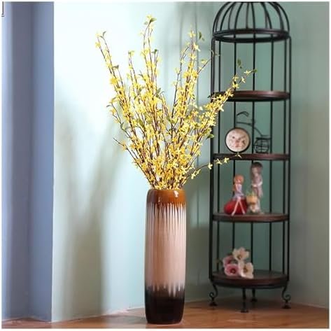 Jarrón de cerámica para el suelo, jarrón grande para sala de estar, pasillo, entrada, decorativo, simple, arreglos florales secos, jarrones decorativos grandes vintage (tamaño: 004)