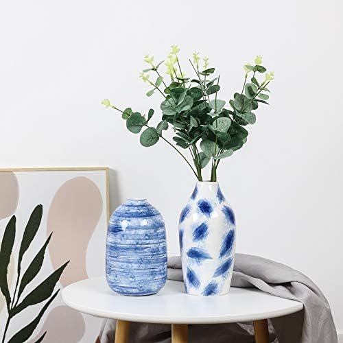TERESA'S COLLECTIONS Florero de Cerámica Jarrón, Floreros Decorativos Modernos Hechos a Mano Azul y Blanco para Sala de Estar, Cocina, Mesa, hogar, Oficina, Boda, Regalo
