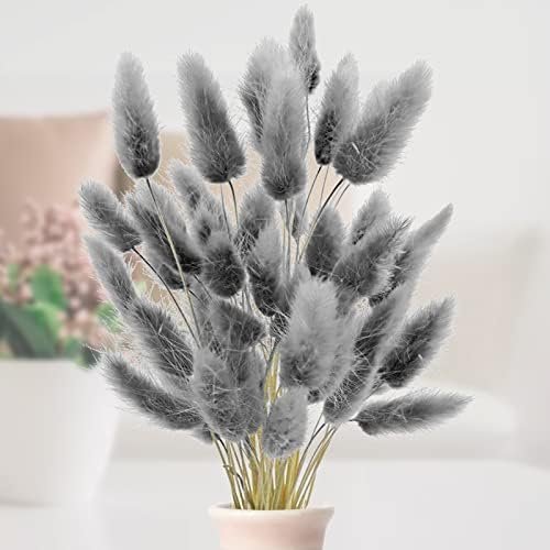 Snowtain 50 Piezas Cola de Conejo Flores Secas Ramos de Flores Secas,Flores Secas Naturales Ramo de Flores Secas y Esponjosas Pampas Flores Secas Ramo de Flores secas Phragmites (40cm Gris Negro)