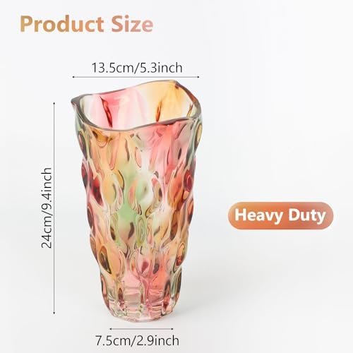 Ulable Jarrón de cristal para flores – 24 cm de alto, floreros grandes de cristal de colores para decoración de regalo