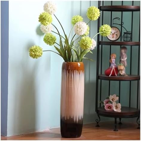 Jarrón de cerámica para el suelo, jarrón grande para sala de estar, pasillo, entrada, decorativo, simple, arreglos florales secos, jarrones decorativos grandes vintage (tamaño: 004)