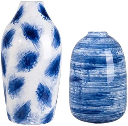 TERESA'S COLLECTIONS Florero de Cerámica Jarrón, Floreros Decorativos Modernos Hechos a Mano Azul y Blanco para Sala de Estar, Cocina, Mesa, hogar, Oficina, Boda, Regalo