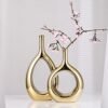 Moderno juego de jarrones de cerámica dorada brillante – 2 jarrones pequeños, lujosa decoración del hogar, ideal para centros de mesa dorados; decoración ideal para estantes, decoración de mesa,