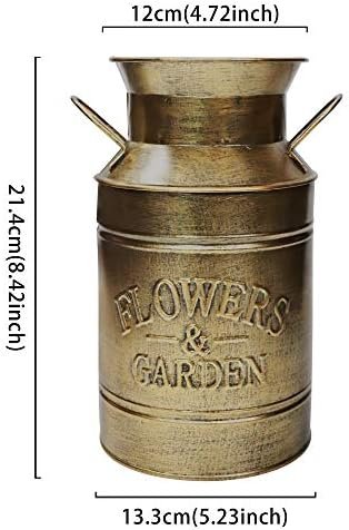 Soyizom Jarrones de Flores Decorativos, Cubo de Campo de Granja, Jarra de Leche Vintage rústica | Maceta de Metal galvanizado con Asas para Flores Florales Frescas secas para decoración