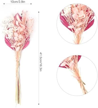Flores Secas Rosa Blanco Azul Natural Ramo Pampas Palma Adornos para Tartas Purpurina Decoración de Pasteles Palmas Decoracion para Pastel Mesa Boda Jarrón Habitación (Pink)