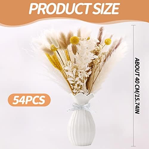 54 Piezas Pampas Secas Decoracion,Ramo de Hierba de Pampa Natural Seca,Decoracion Hierba de Pampas Secas,Flor de Hierba de Pampa,Hierba Seca de Pampas para la Boda, la decoración del florero